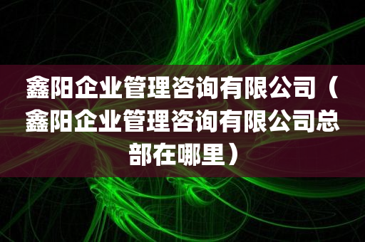 鑫阳企业管理咨询有限公司（鑫阳企业管理咨询有限公司总部在哪里）